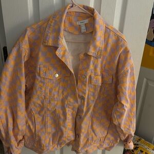 Forever 21 Lavender and Yellow Checkerboard Jean Jacket